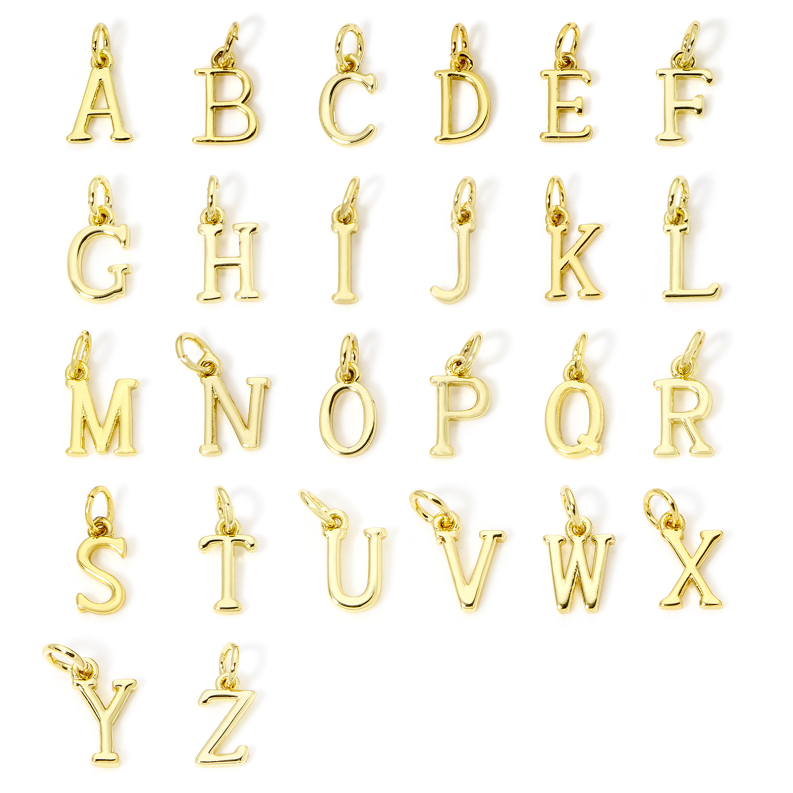 Initial Letter Necklace 18K Gold - 5-teilige Messing-Charms, 18 Karat vergoldet, Großbuchstabe,