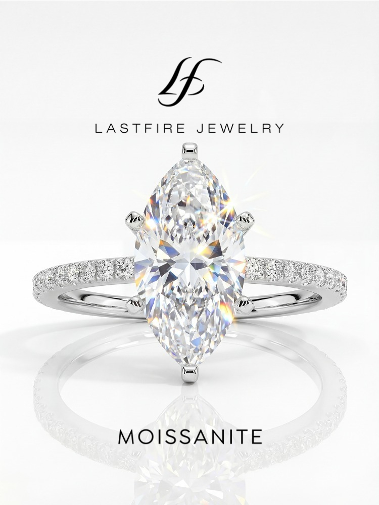 Moissanite Engagement Ring 1 Carat - Echter 2-Karat-Moissanit-Diamant-Marquise-Ring für Damen, 925er Sterlingsilber,