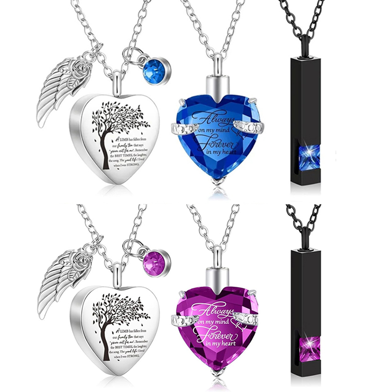 Heart Locket Necklace Photo - 3-teiliges Urnen-Halskette für Asche, Feuerbestattung, Andenken-Halskette