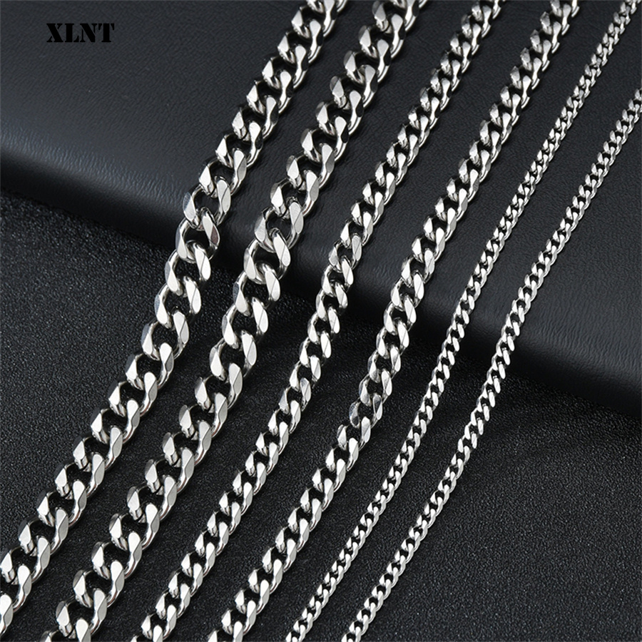 Cuban Link Chain 12Mm - 3/5/7/9/11 mm Herren-Halskette in Silberfarbe, kubanische