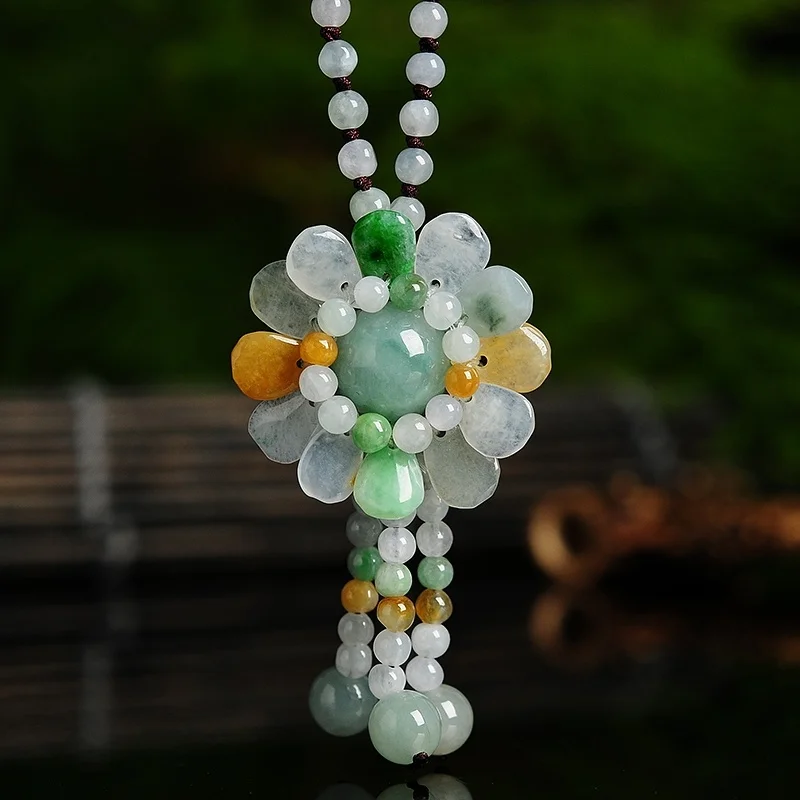 Necklaces - Zertifiziert Birmanischen Jade Sunflower Anhänger Jadeit
