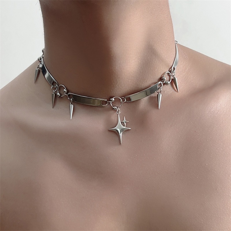 Goth Punk Spike Choker - Hip-Hop Edelstahl Punk Star Nieten-Choker Rock-Schmuck