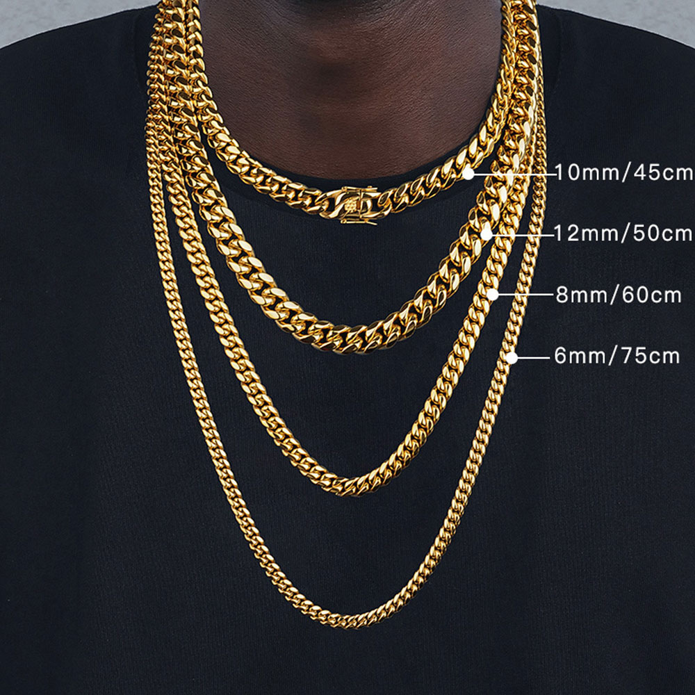 Cuban Link Chain 12Mm - 6mm/8mm/10mm/12mm Hip-Hop Hochglanzpoliertes Gold Farbe 316L
