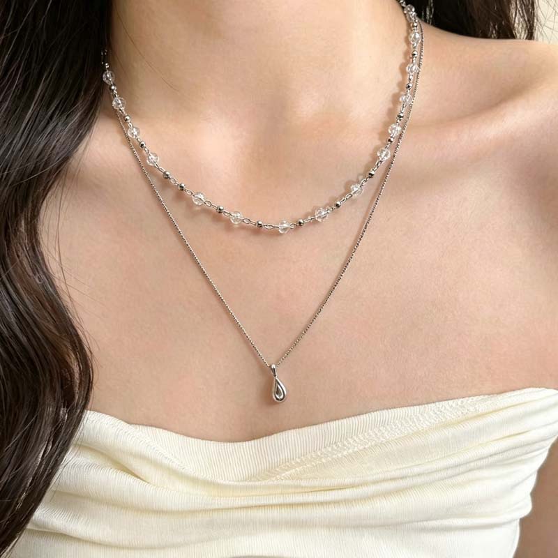 Layered Pendant Necklace Aesthetic - Neue modische Halskette mit Wassertropfen-Anhänger, doppellagig,