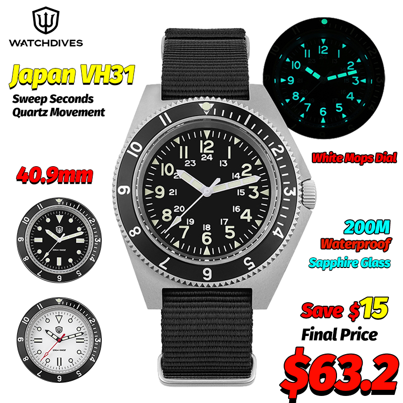 Watch Accessories - Watchdives WD1972 Quarzuhr, Saphir, leuchtende Herrenuhren,