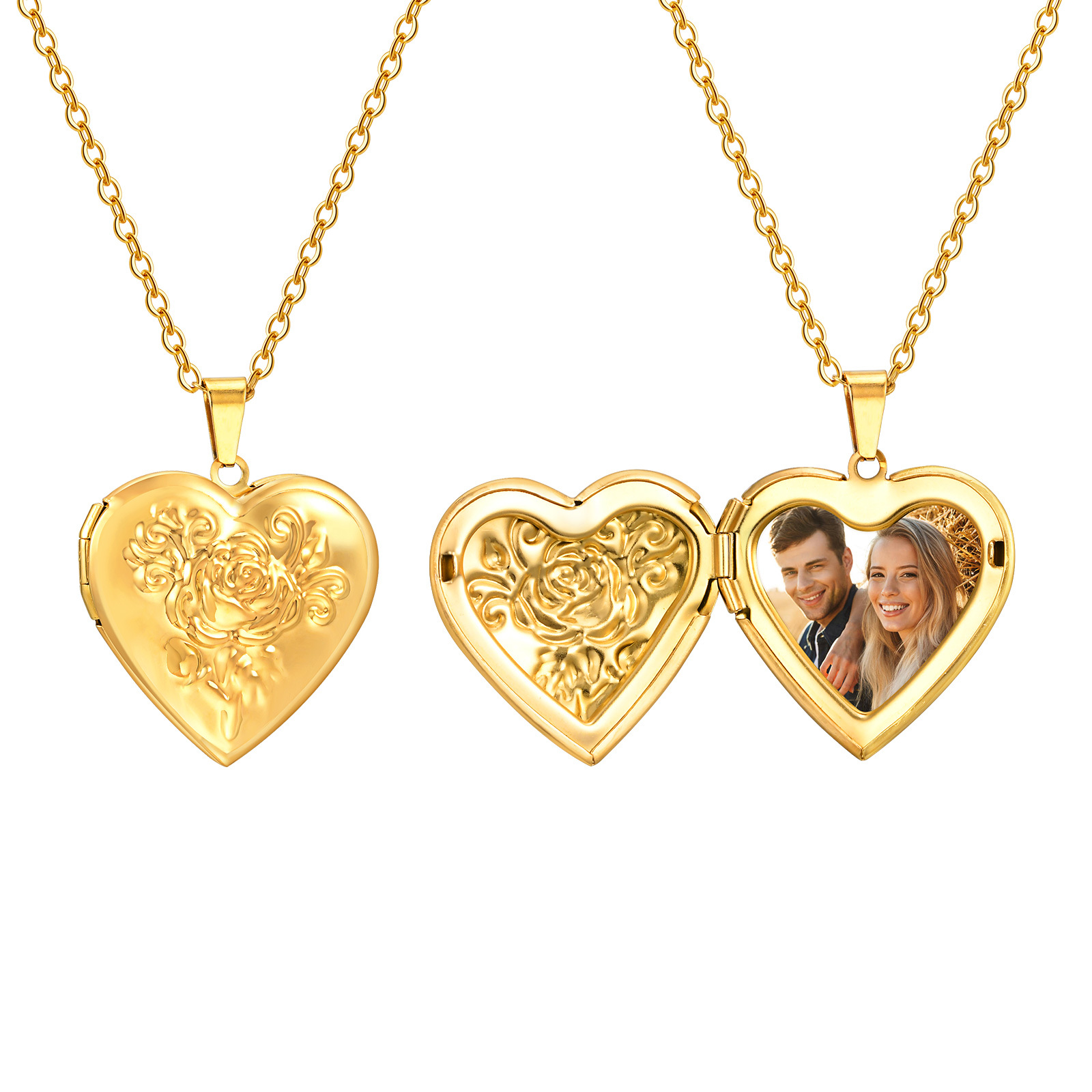 Custom Name Necklace Stainless Steel - Personalisierte Herz-Anhänger-Halskette für Damen, individueller Foto-verschluss-Halskettenschmuck,