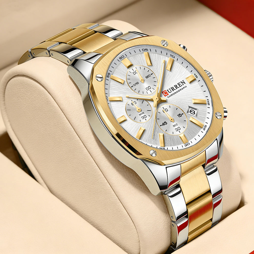 Watch Accessories - CURREN Moderne Herren-Sportuhr, 42 mm, Edelstahlarmband,