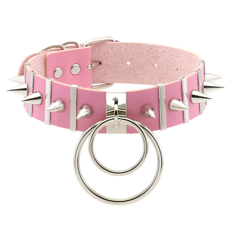Goth Punk Spike Choker - Rosa Bondage Spike Halsband Hals Punk