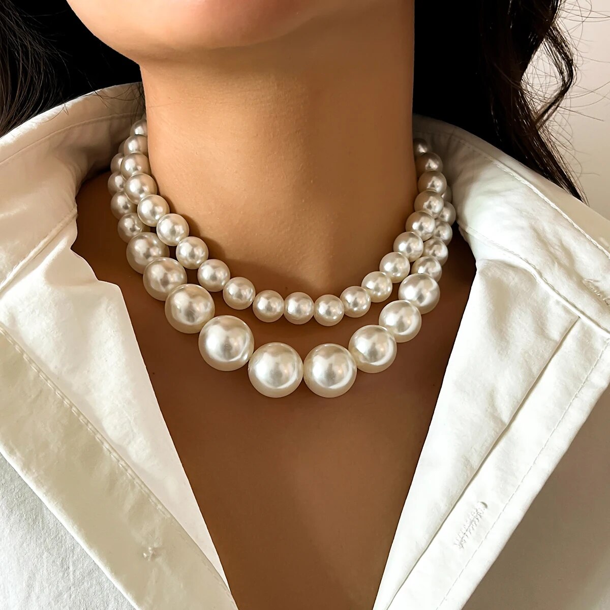 2 Teile/satz Übertrieben Große – Pearl Choker Necklace Vintage Bewertung und Preis