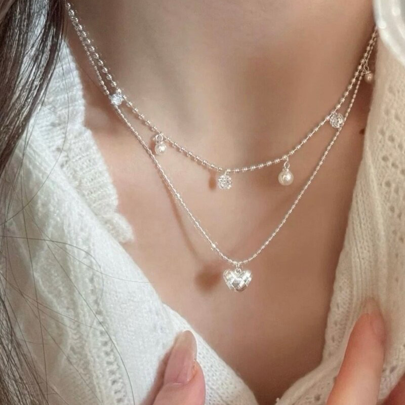 Doppellagige Silberperlen-Chok – Layered Pendant Necklace Aesthetic Bewertung und Preis