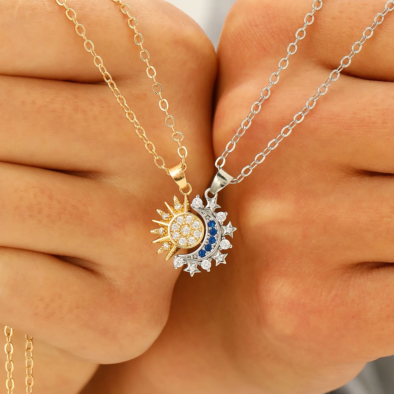 Mode Glänzenden Strass Sonne M – Magnetic Couple Matching Necklaces Bewertung und Preis